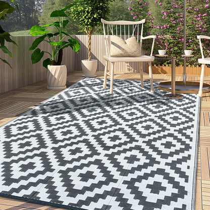 Outdoor Teppich 120x180CM Wetterfest UV Beständig Grau Wendbar BBQ