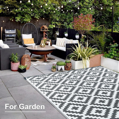 Outdoor Teppich 120x180CM Wetterfest UV Beständig Grau Wendbar BBQ