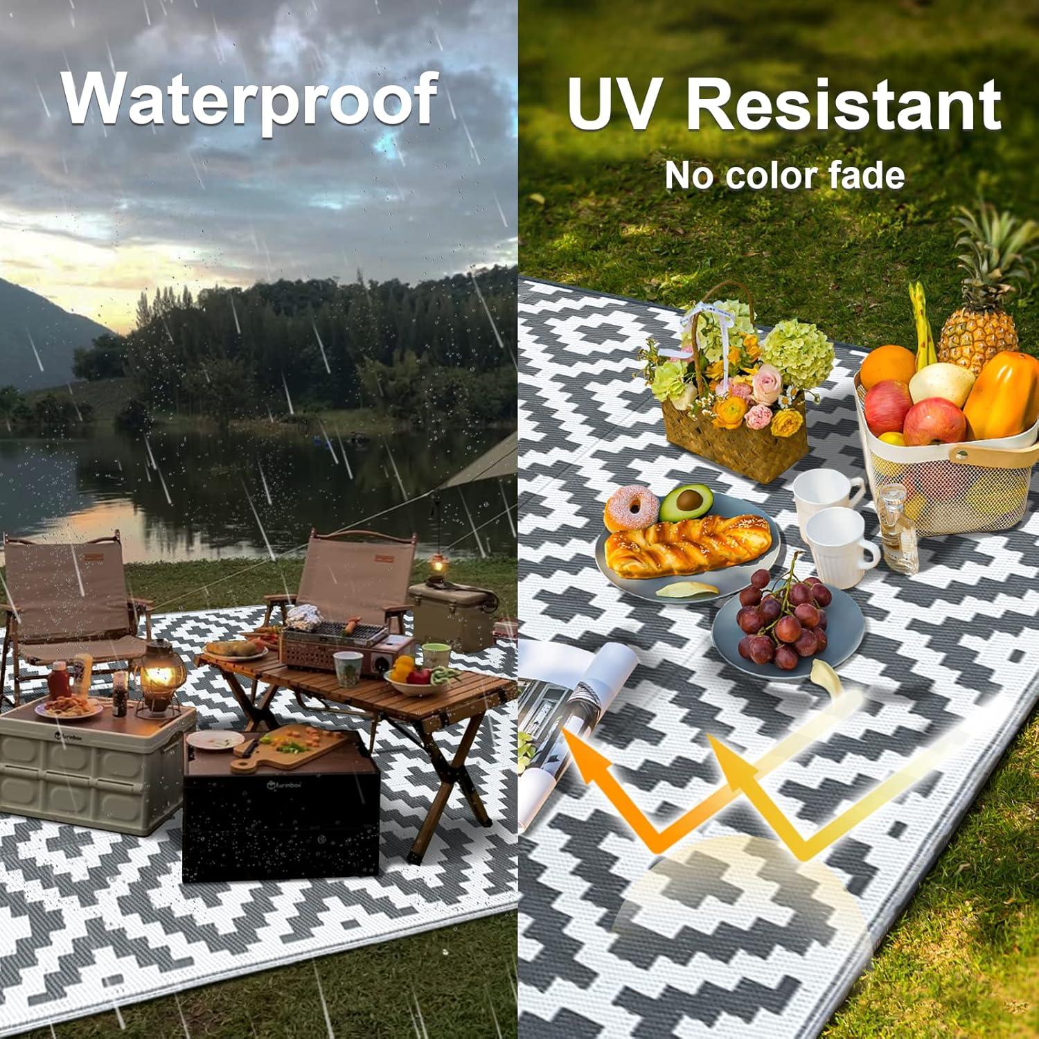 Outdoor Teppich 120x180cm Wetterfest UV Beständig Wendbar Grau