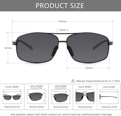 Herren Sonnenbrille Polarisiert Rechteckig Schwarz UV400 CAT 3