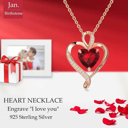 Silber Herz Kette Damen "I love you" Gravur & Geburtsstein