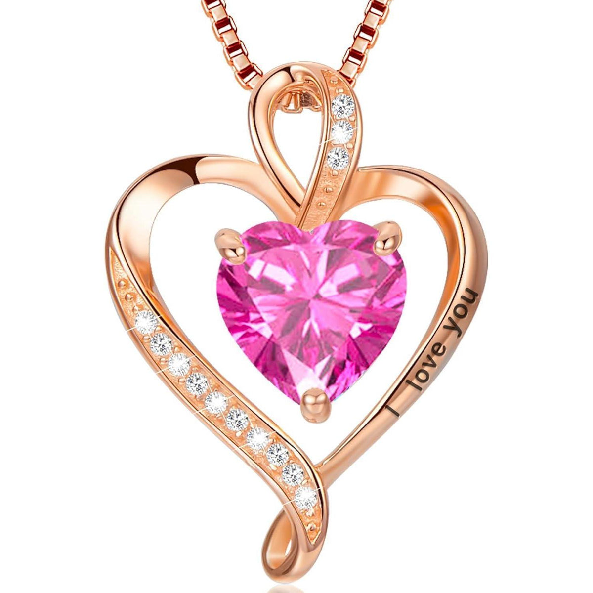 Silber Herz Kette Damen "I love you" Gravur & Geburtsstein