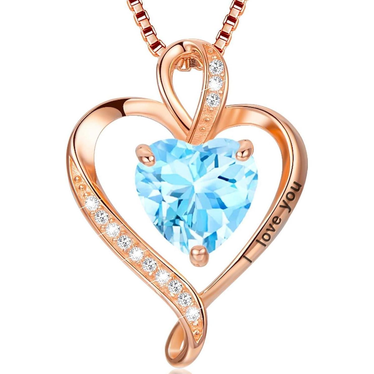 Silber Herz Kette Damen "I love you" Gravur & Geburtsstein
