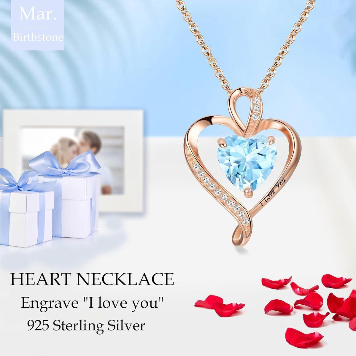 Silber Herz Kette Damen "I love you" Gravur & Geburtsstein