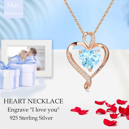 Silber Herz Kette Damen "I love you" Gravur & Geburtsstein