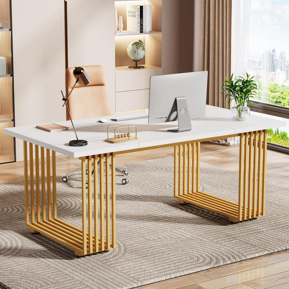 Moderner Schreibtisch Weiß & Gold | 180x80cm | Home Office Tisch