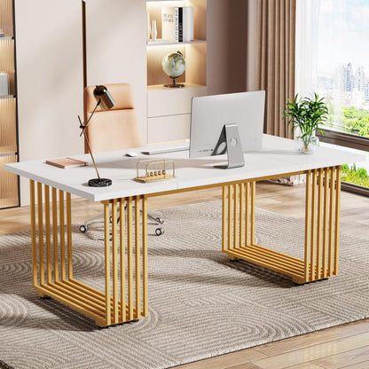Moderner Schreibtisch Weiß & Gold | 180x80cm | Home Office Tisch