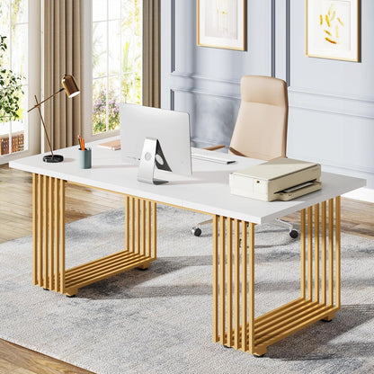Moderner Schreibtisch Weiß & Gold | 180x80cm | Home Office Tisch