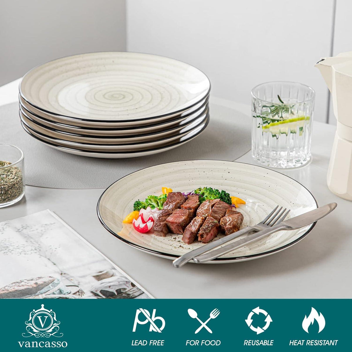 Steingut Speiseteller Set 6 Personen 26,8 cm Geschirr Mikrowelle