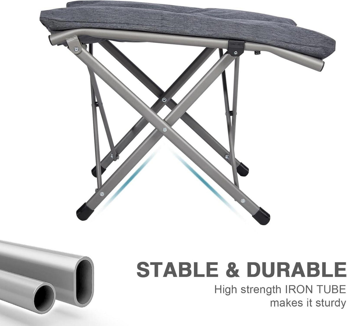 Fußhocker klappbar 47cm Höhe gepolstert grau Gartensessel