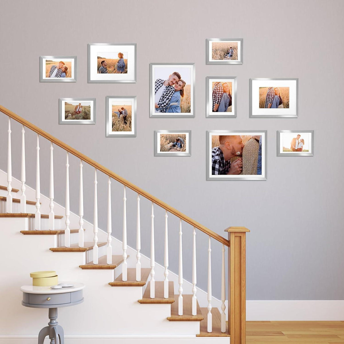 Bilderrahmen Set für Fotos 10x15/13x18 cm Silber Wand- Tischaufsteller