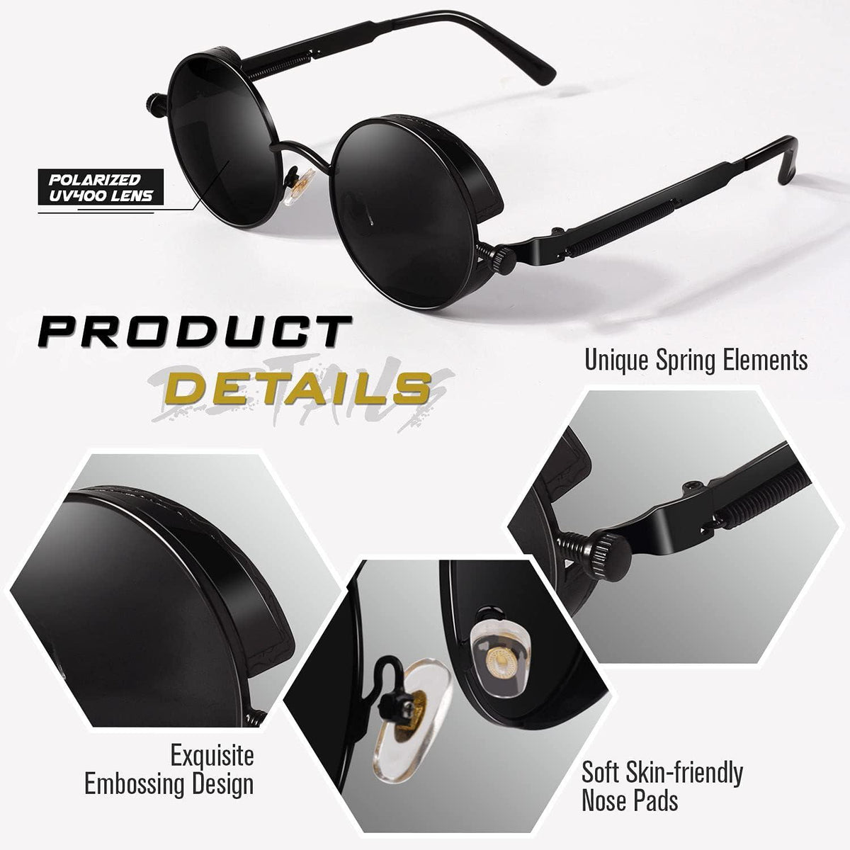 Polarisierte Runde Steampunk Sonnenbrille UV400 Schutz