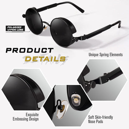 Polarisierte Runde Steampunk Sonnenbrille UV400 Schutz