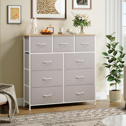 Kommode mit 9 Stoffschubladen – Aschgrau, 100x30x99 cm