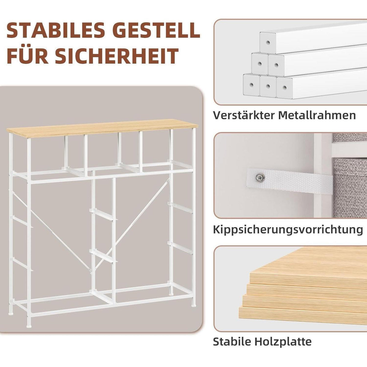 Kommode mit 9 Stoffschubladen – Aschgrau, 100x30x99 cm