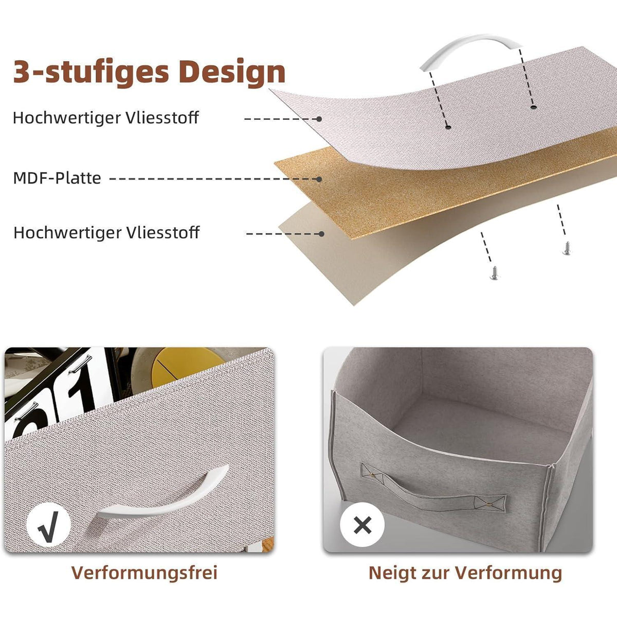 Kommode mit 9 Stoffschubladen – Aschgrau, 100x30x99 cm