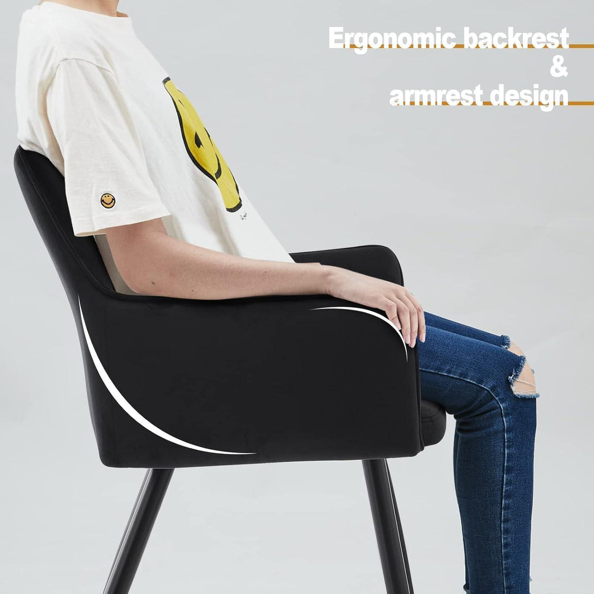 Samt Esszimmerstühle 4er-Set mit Armlehnen, Schwarz