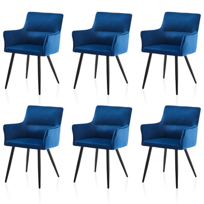 Samt Esszimmerstühle 6er-Set mit Armlehnen, Blau