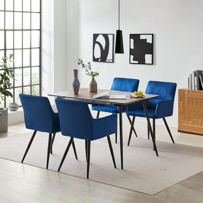 Samt Esszimmerstühle 6er-Set mit Armlehnen, Blau