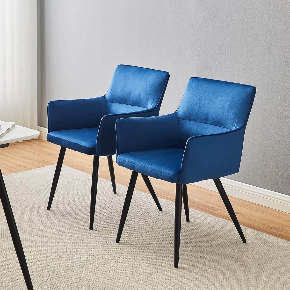Samt Esszimmerstühle 6er-Set mit Armlehnen, Blau