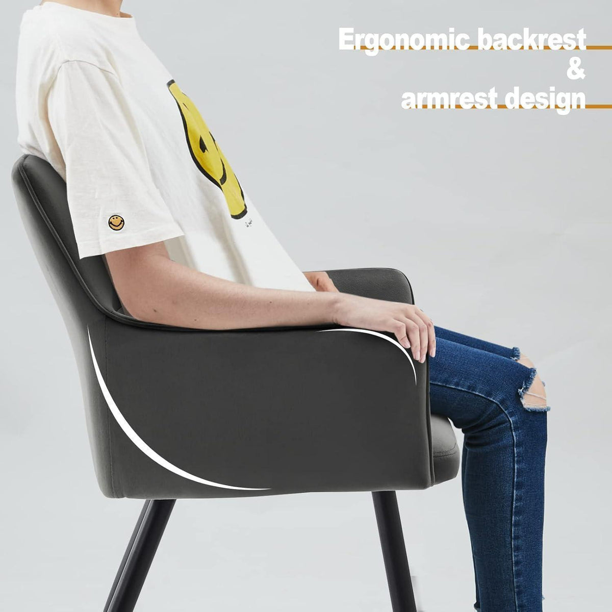 Samt Esszimmerstühle 6er-Set mit Armlehnen, Dunkelgrau
