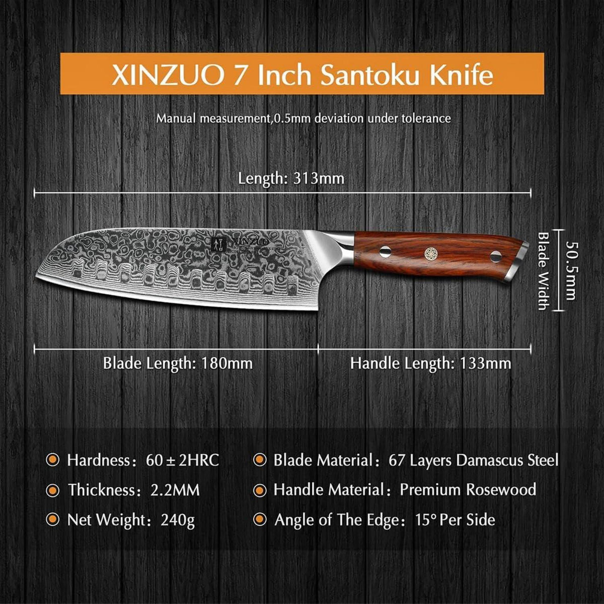 18cm Damaststahl Santokumesser Profi geschmiedet Küchenmesser