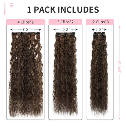 Lange gewellte Haarverlängerung dunkelbraun mit Highlights
