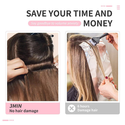 Lange gewellte Haarverlängerung dunkelbraun mit Highlights