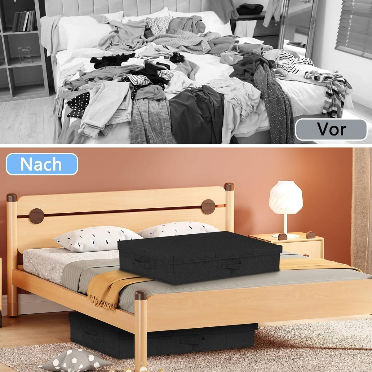 Faltbare Unterbett Aufbewahrungsboxen 2 Stück Schwarz 15cm Hoch