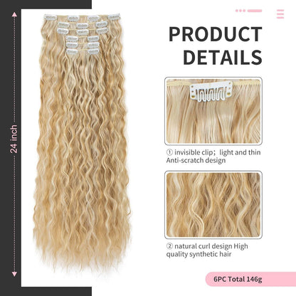 60cm Lange Wellige Haarverlängerung Blond mit Hellblond