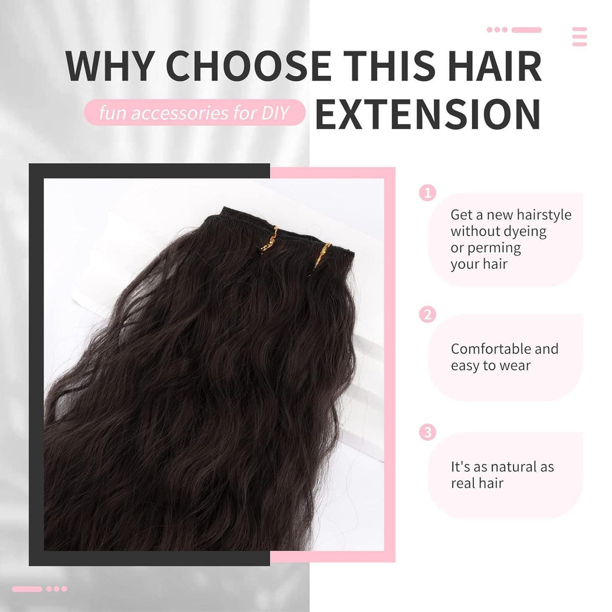 60cm Lange Wellige Haarverlängerung – Clip-In, Schwarz Braun