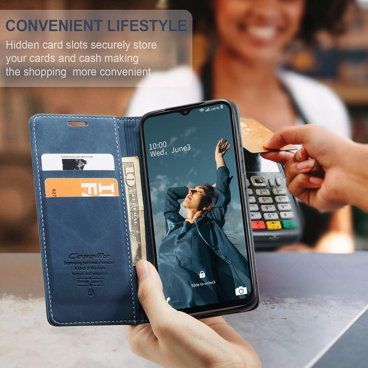 Samsung Galaxy A23 5G Handyhülle Blau Premium Lederhülle Standfunktion