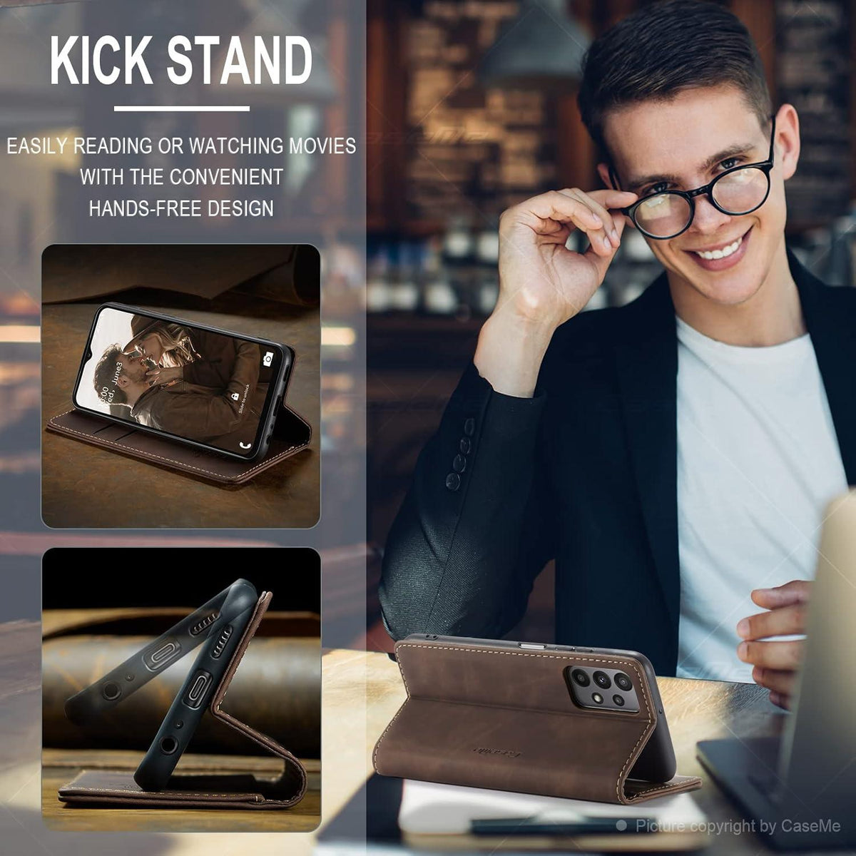 Samsung Galaxy A23 5G Handyhülle Premium Leder Klapphülle Kaffee