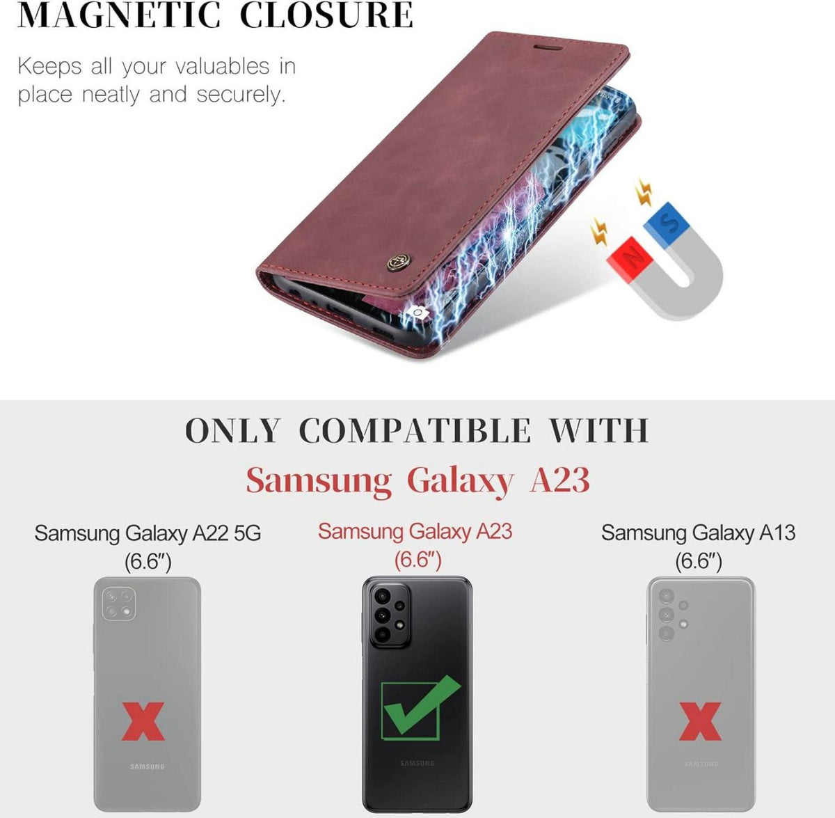 Samsung Galaxy A23 Handyhülle 5G Leder Flip Cover Weinrot