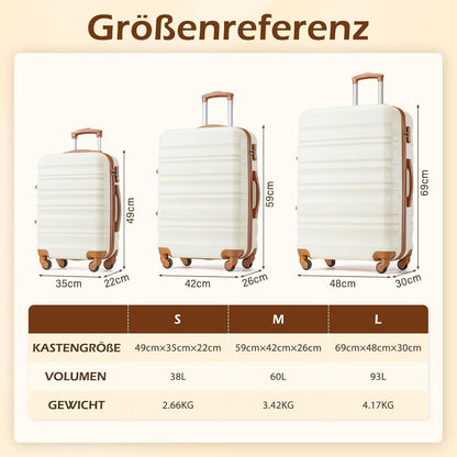 Großer Reisekoffer mit TSA-Schloss & 4 Rollen (Weiß/Braun)