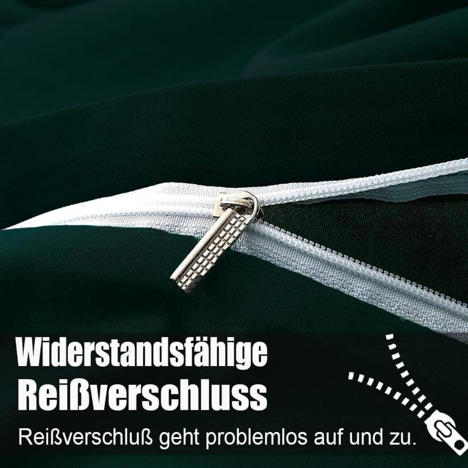 Soifox Bettwäsche Set 200x220 Grün Mikrofaser bügelfrei mit Reißverschluss