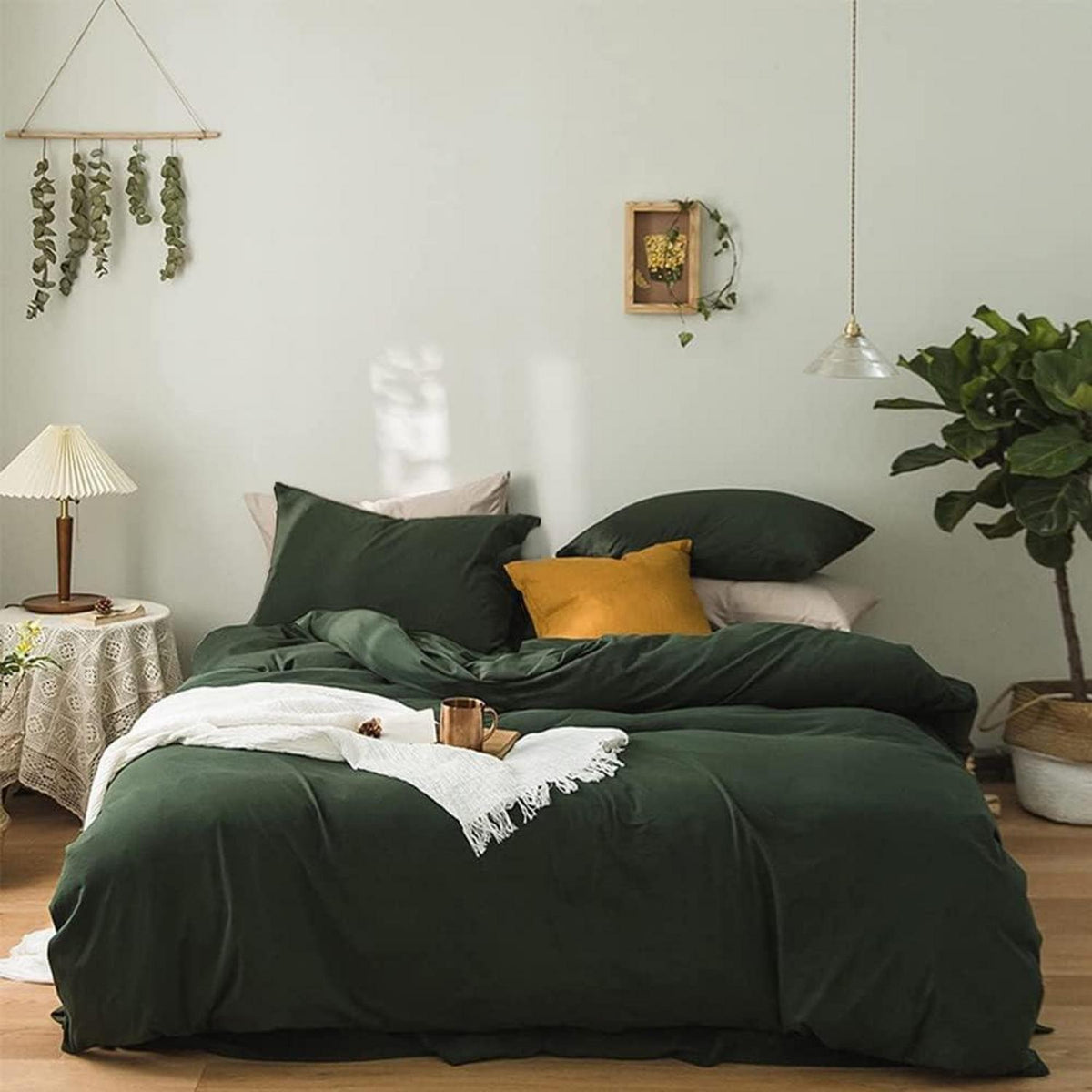 Bettwäsche 220x240 Mikrofaser Grün Kissenbezug 2er Set mit