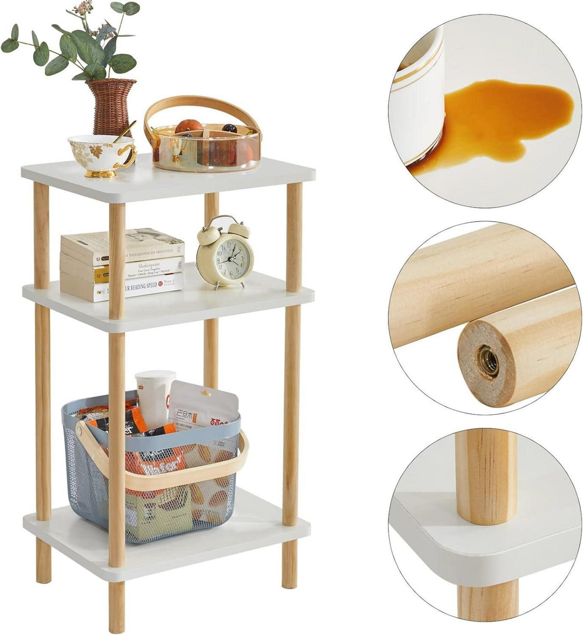 Holz Beistelltisch mit 3 Ebenen 39x29x68.5cm Weiß Moderne Design