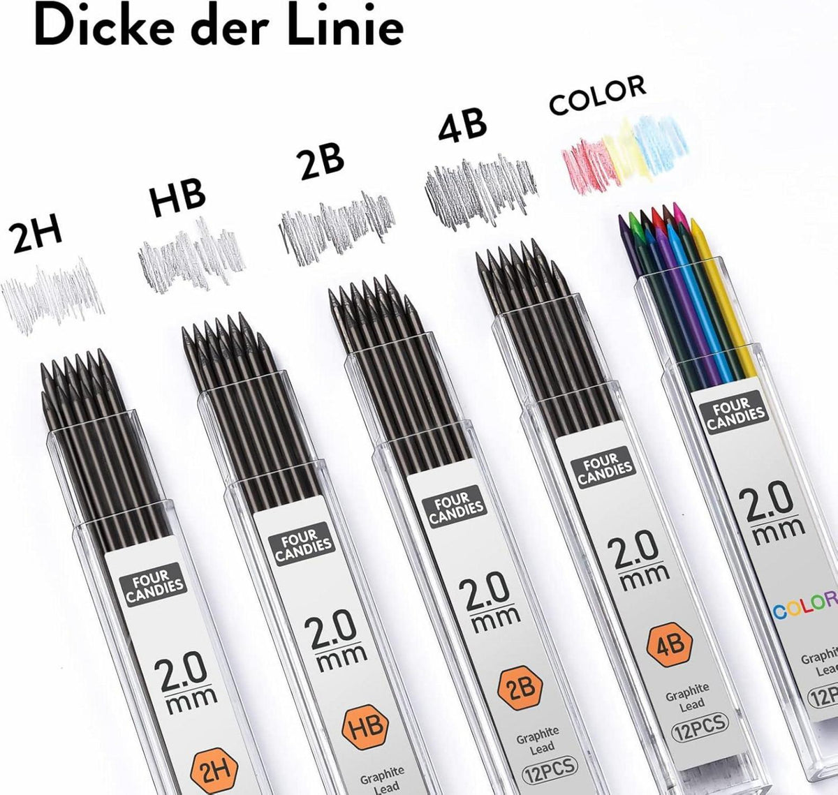 4B 2mm Druckbleistift Set mit Etui, 60 Stück Bleimine & Zubehör