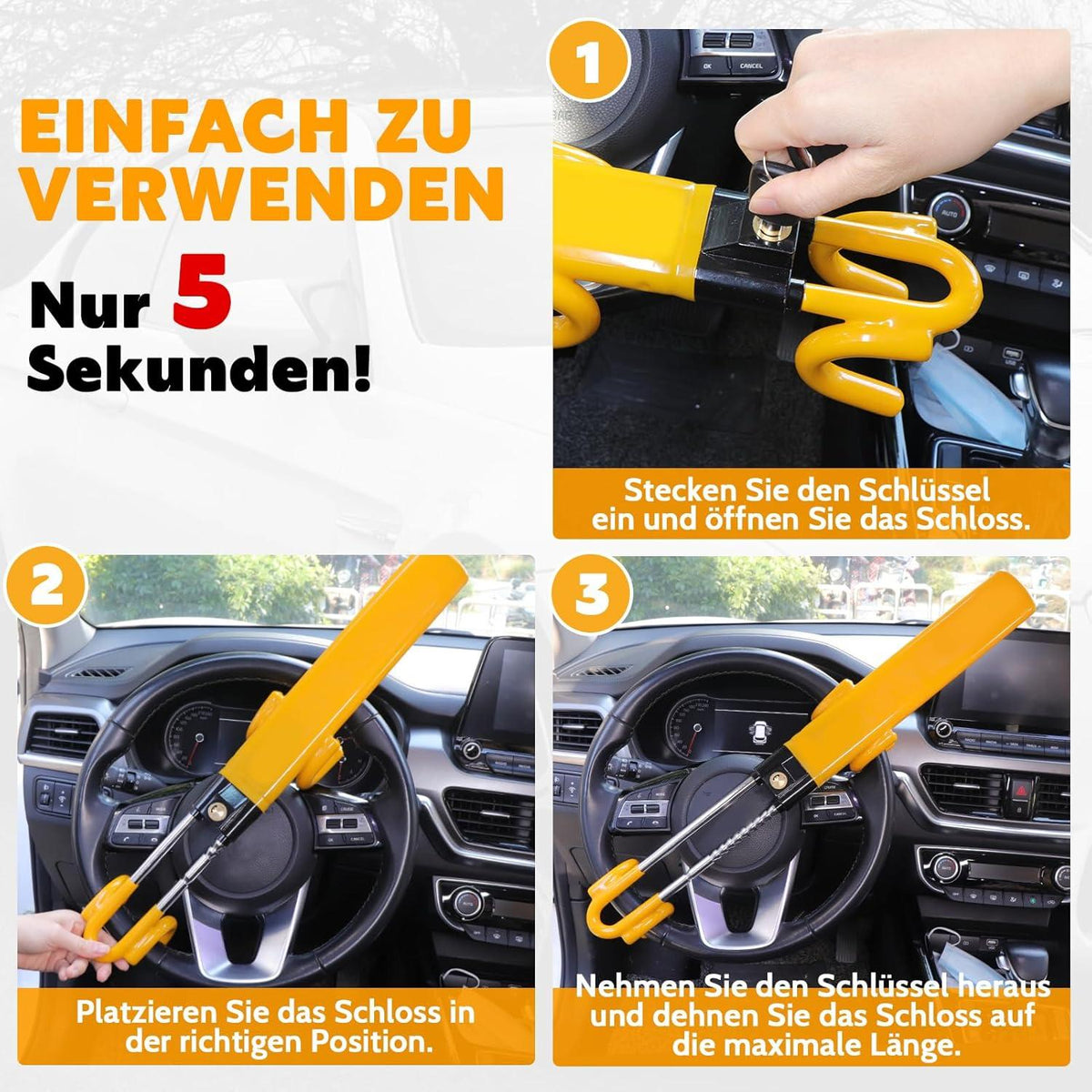 Lenkradkralle Auto Diebstahlsicherung Universelle Passform Gelb