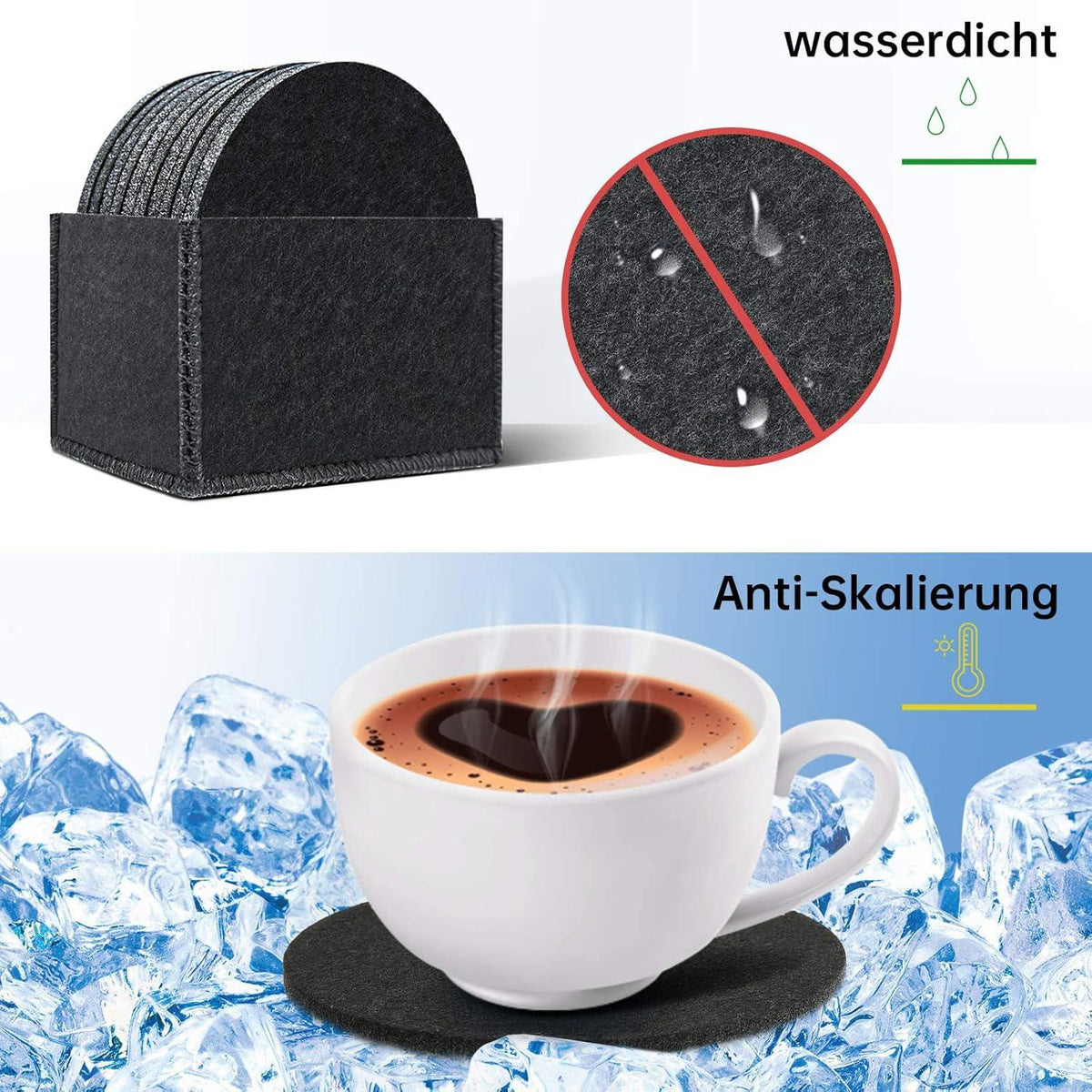 BOENFU Filz Untersetzer Set Rund 10er Gläser Getränke Bar Tassen Schwarz
