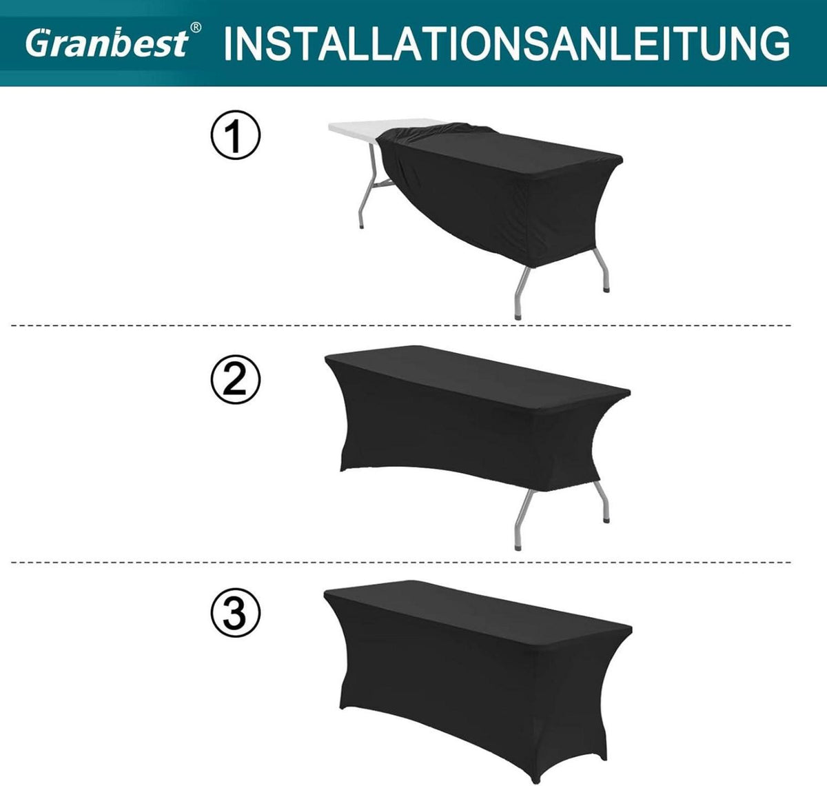 2er Pack Fitted 6FT Spandex Tischdecke Schwarz - Elastische