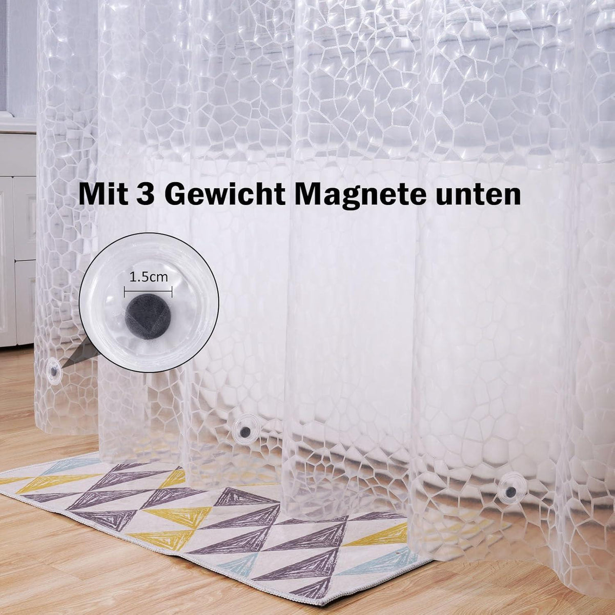 Duschvorhang 120x180cm Wasserdicht Eva Halbtransparent 3D Muster Magnetringe