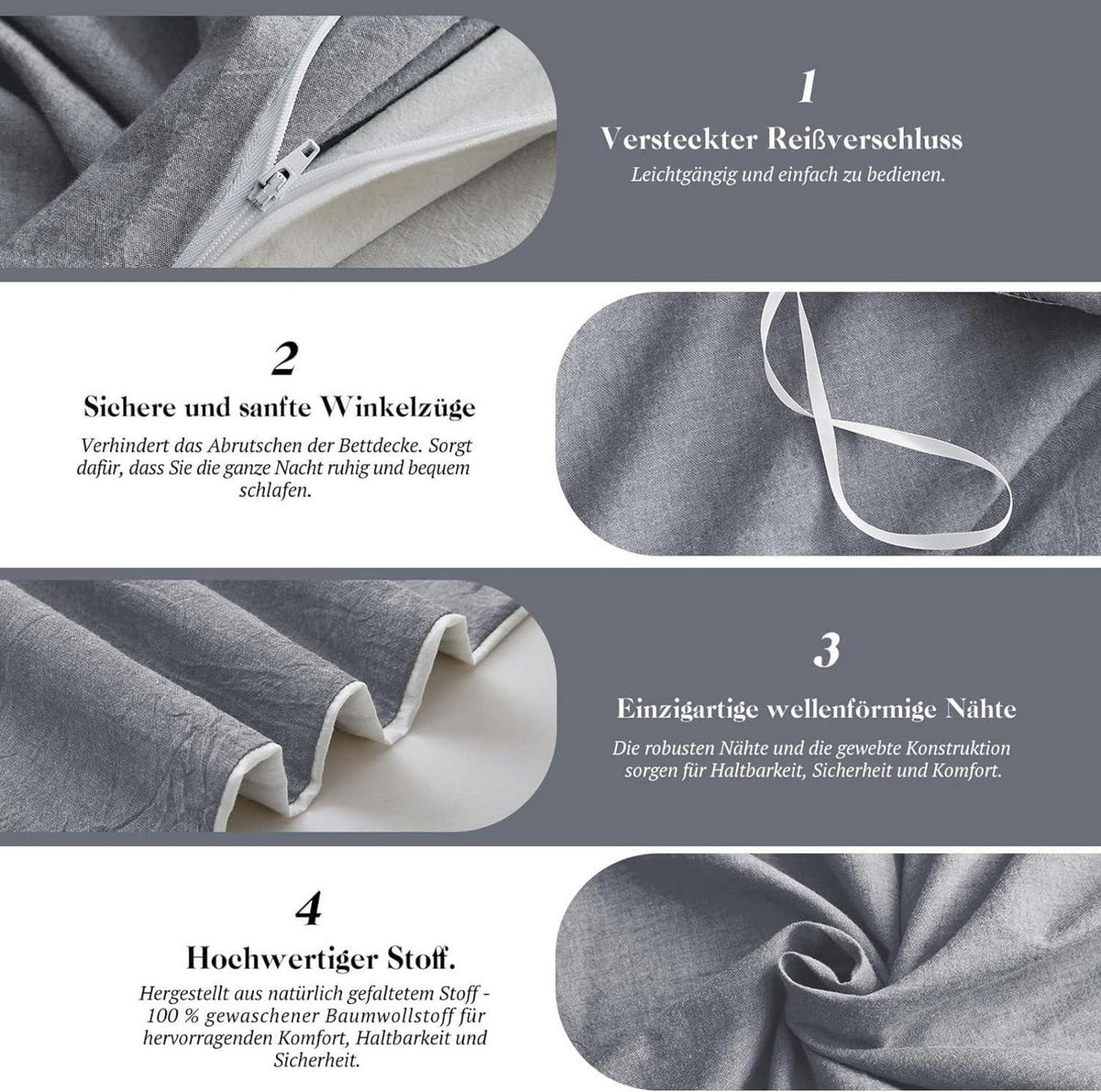 Bettwäsche-Set Dunkelgrau Stone Washed 2tlg. 155x220cm & 80x80cm