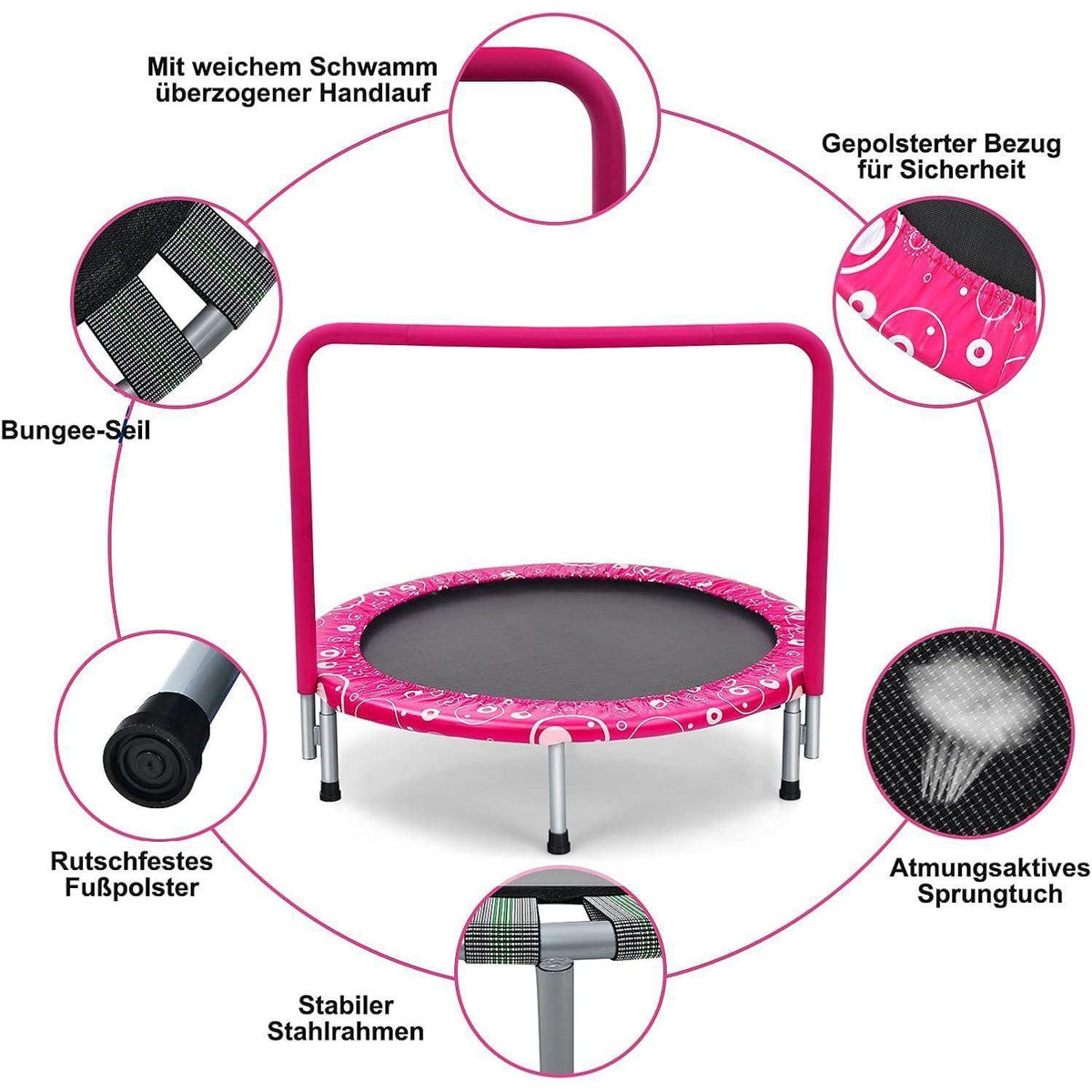 Faltbares Kindertrampolin 92x92cm mit Griff & Polster