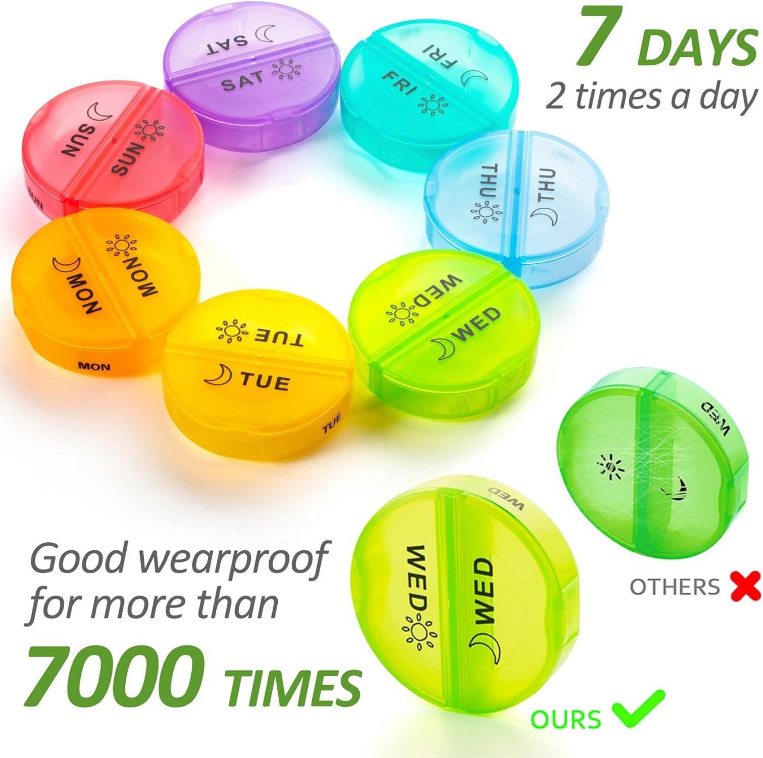 Pillendose 7 Tage Tablettenbox Große Fächer 14 Extras für Vitamin