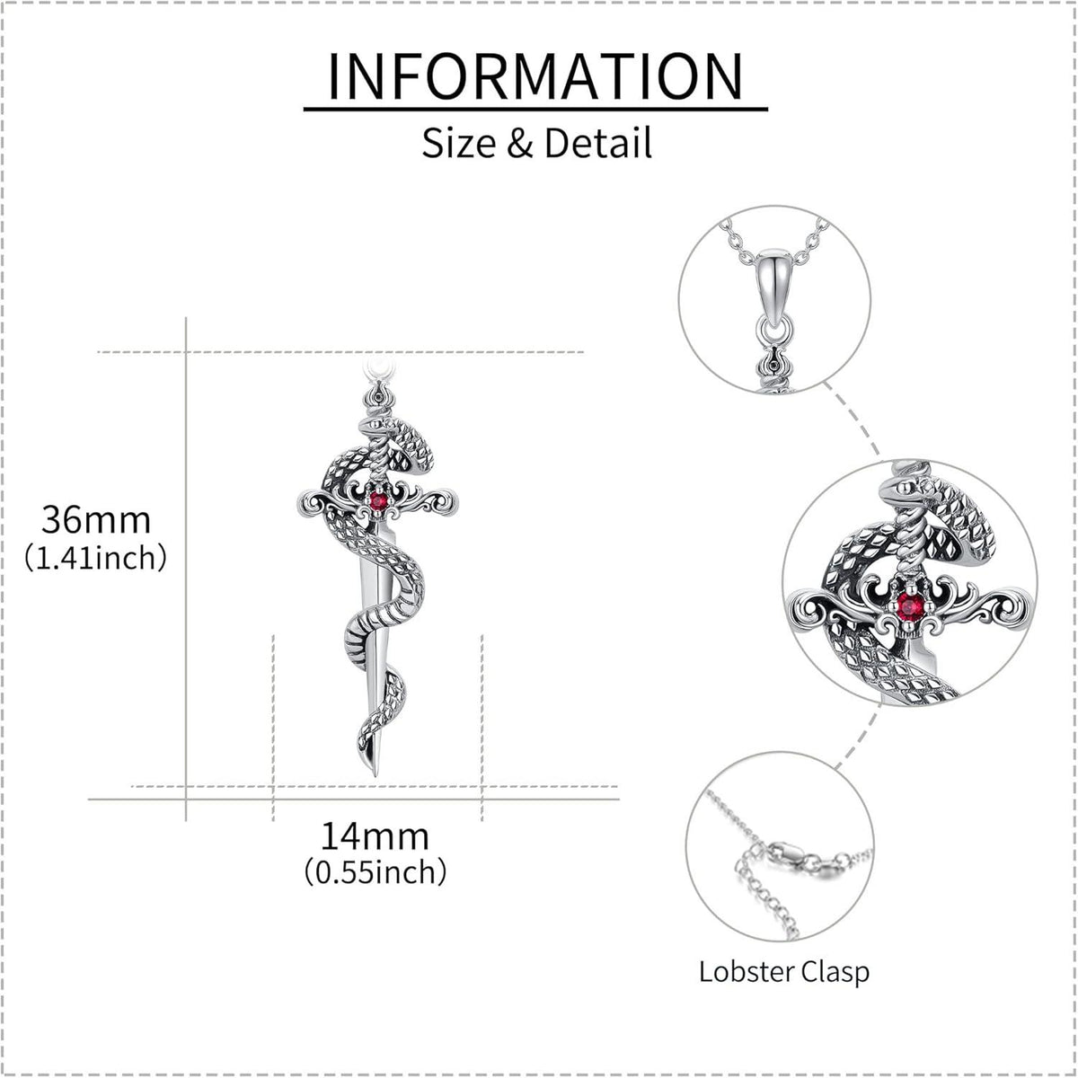 Sterling Silber Schwert Schlange Halskette Gotischer Schmuck
