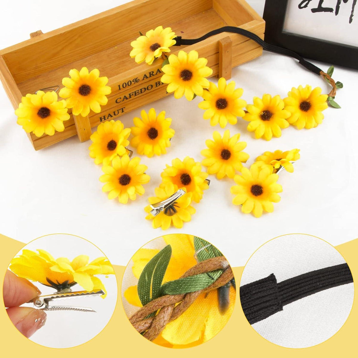 Blumen Haarband Sonnenblumen Stirnband mit Haarspangen Gelb
