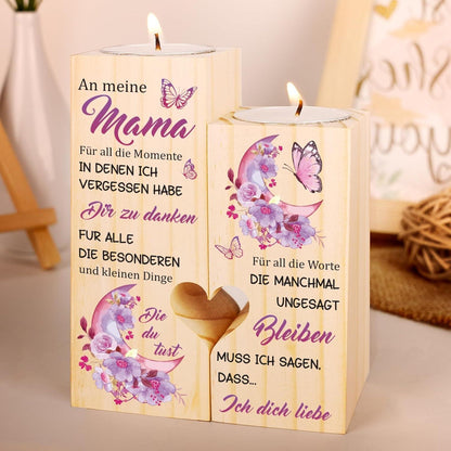 Personalisierter Holzkerzenhalter für Mama Blume/Kerzenständer