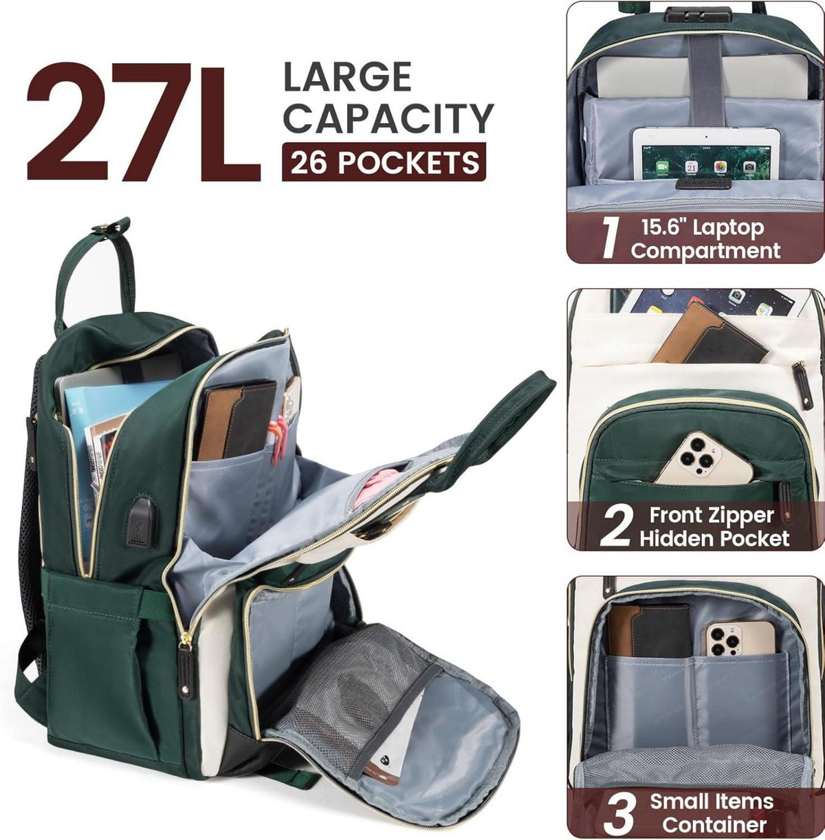 Rucksack Damen Laptop 15.6 Zoll USB Anti-Diebstahl Wasserdicht